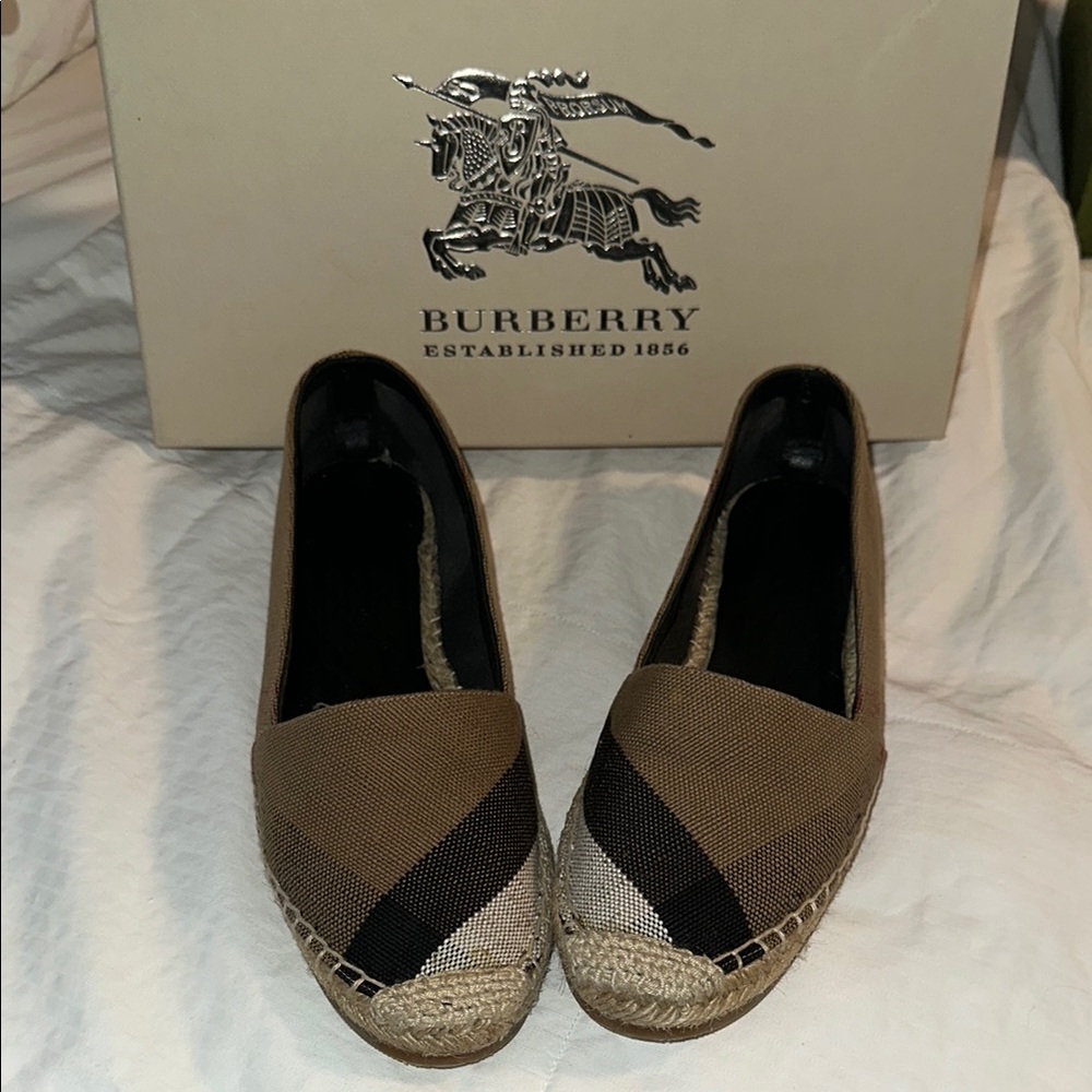 Burberry Tan and Black Espadrilles with Signature Check